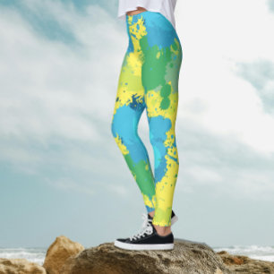 Leggings Plat Abstrait Turquoise Jaune couleur amusant