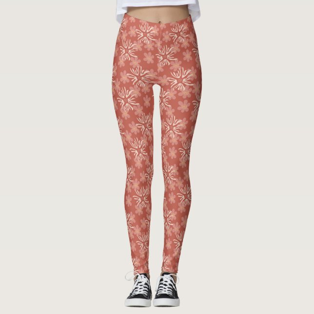 Leggings Playful abstract pink and yellow florals (Devant)