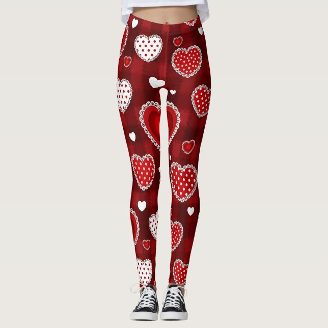Leggings Playful Hand-Drawn Valentine Hearts Pattern (10) (Devant)