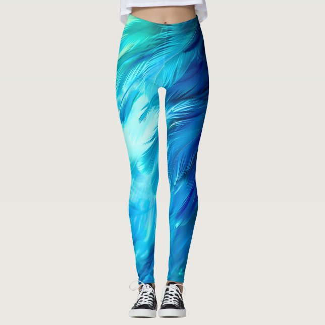 Leggings Plume Abstrait Bleu Vert (Devant)