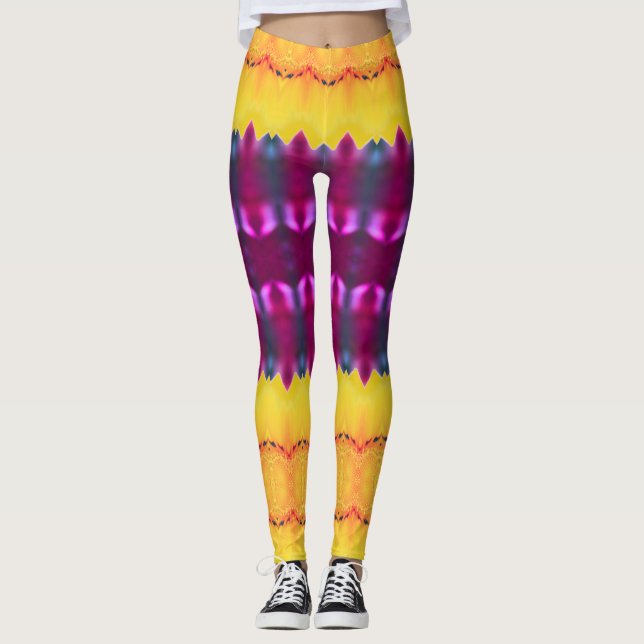Leggings Plume Doré Violet Et Turquoise (Devant)