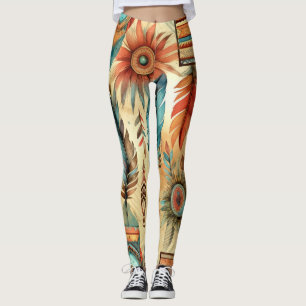 Leggings Plumes bleues de la tribu Aztec Boho