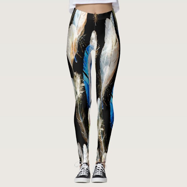 Leggings Plumes d'aquarelle volante : Arrière - plan transp (Devant)