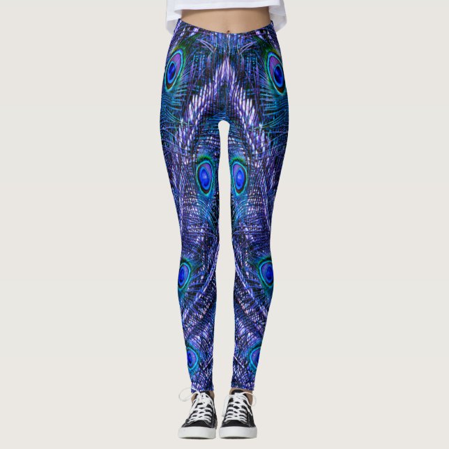 Leggings Plumes de paon violet (Devant)