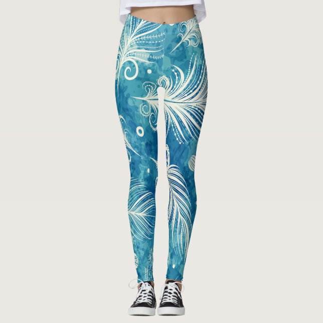 Leggings Plumes dessinées à la main : Motif transparent (Devant)