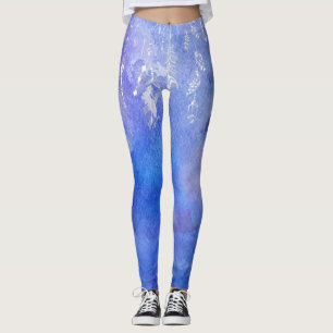 Leggings *~* Plumes et cristaux Boho Aquarelle Bleu doux