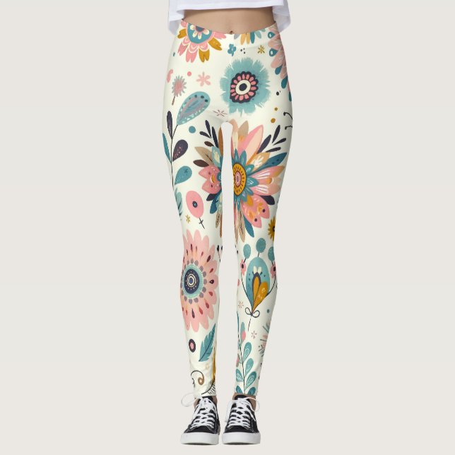 Leggings Plumes et fleurs de Bohême (Devant)