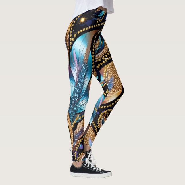Leggings Plumes stylisées Beautify avec perles d'or (Droite)