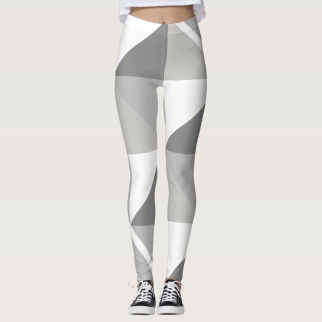 Leggings Plusieurs nuances de blanc et gris conception géom (Devant)