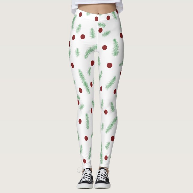 Leggings Pneuka mignonne point sapin de Noël Rouge Vert mot (Devant)