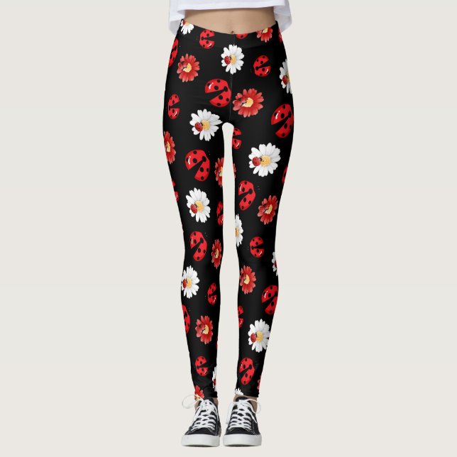 Leggings Pneuka rouge mignon point Ladybug fleur été Fille (Devant)