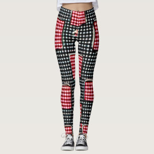 Leggings Poche de travail rouge et noire En vichy