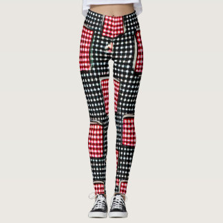 Leggings Poche de travail rouge et noire En vichy