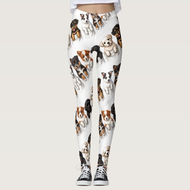 Leggings Poches super mignonnes pleines de chiots (Devant)