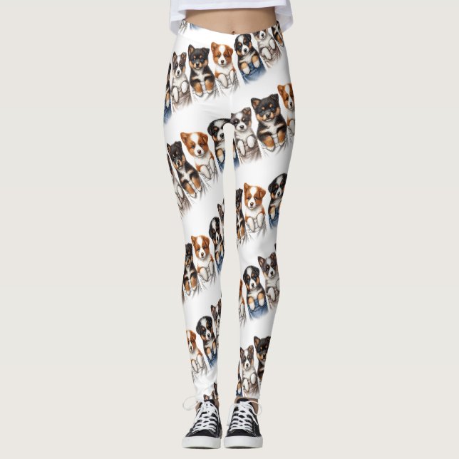 Leggings Poches super mignonnes pleines de chiots (Devant)