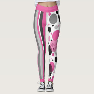 Leggings Point Polka Abstrait rose et gris mignon
