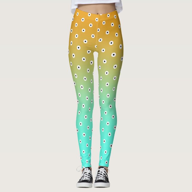 Leggings Point Polka Noir/Blanc Sur Turquoise/Or (Devant)