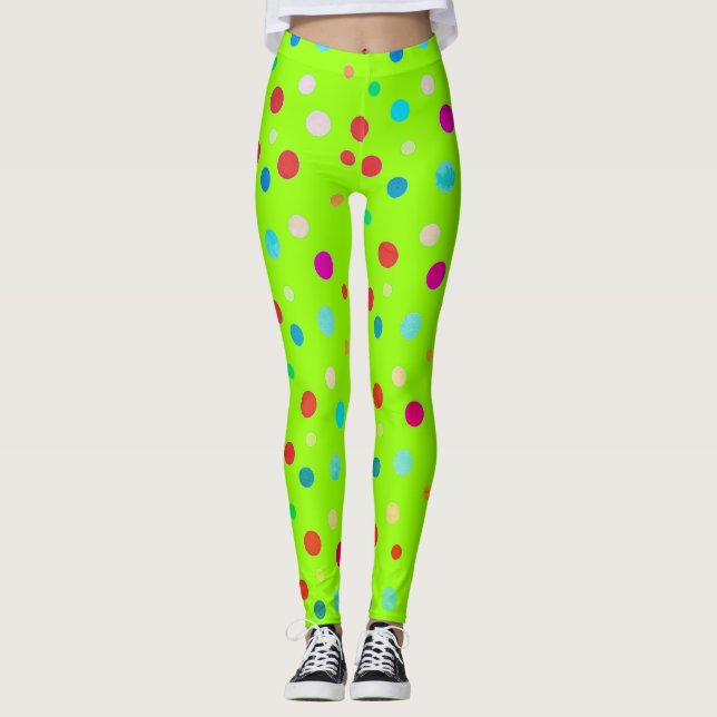 Leggings Point Polka vert néon (Devant)