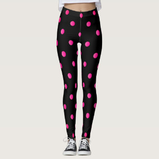 Leggings Point rose chaud et noir rétro Polka
