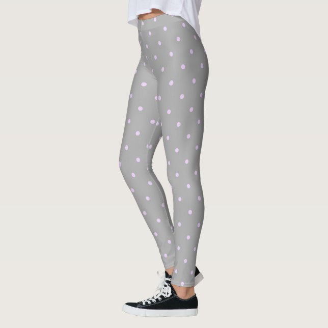 Leggings Point rose fond gris élégant pois pointillé (Gauche)