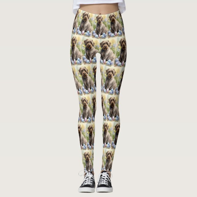Leggings Pointeur à poils durs Griffon OEufs de Pâques Fête (Devant)