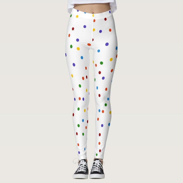 Leggings Points Arc-en-ciel Polka Dot Confetti Blanc (Devant)