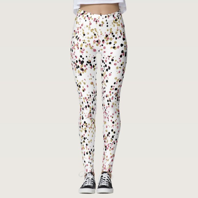 Leggings Points Confetti Noir Rose (Devant)