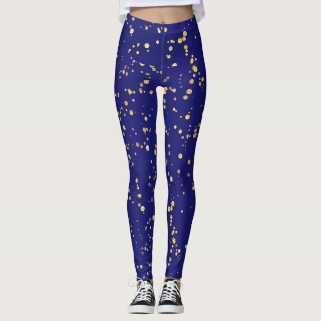 Leggings Points de confettis dorés Bleu de minuit  (Devant)