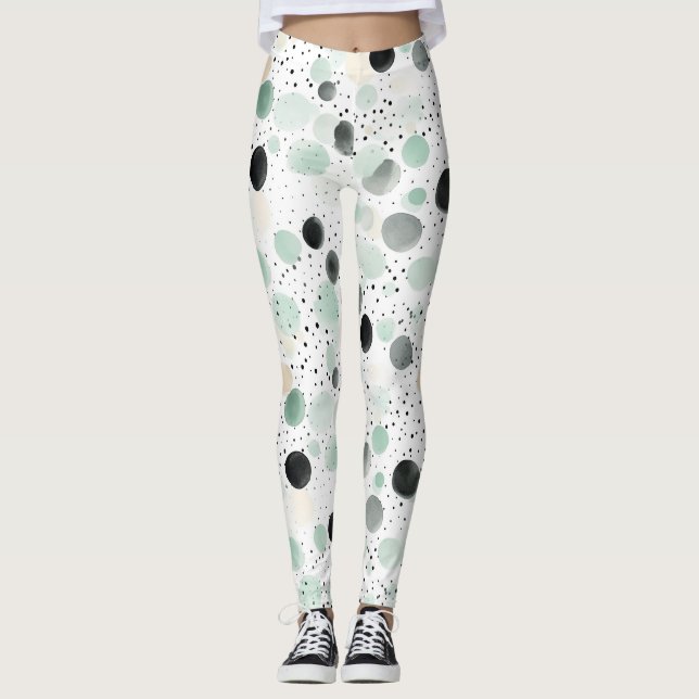 Leggings Points de Crème Noire Menthe Fantaisie   (Devant)
