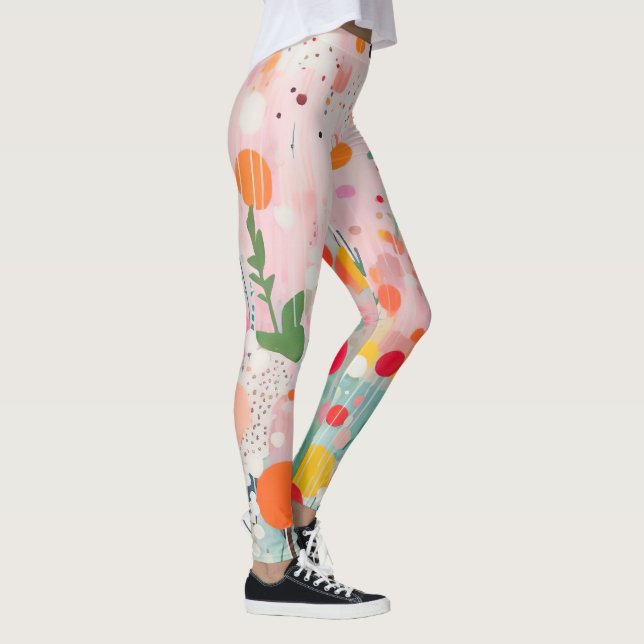 Leggings points de peinture couleur acryl sur sol rose doux (Droite)
