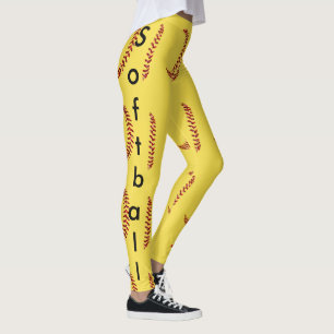 Leggings Points de softball en faux strass rouge avec texte