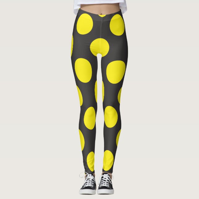 Leggings points jaunes sur arrière - plan transparent noir (Devant)
