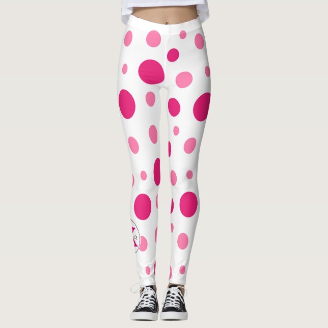 Leggings Points noirs roses personnalisés avec nom et monog (Devant)