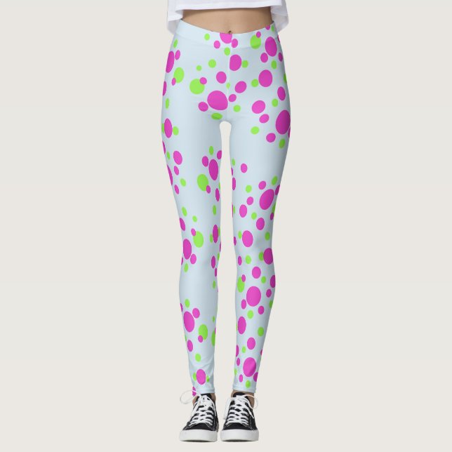 Leggings Points roses sur Bleu clair - (Devant)