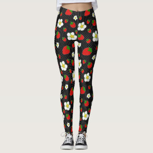 Leggings Points rouges de fraise dans le noir