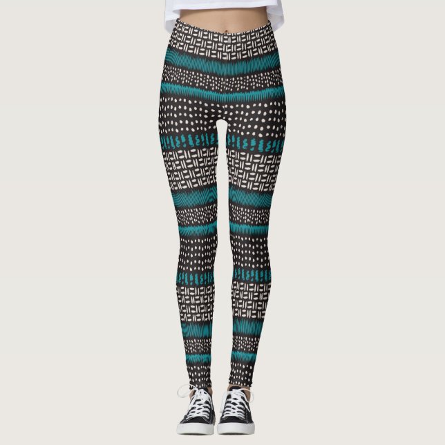 Leggings Points Turquoises noirs Zigzags Motif (Devant)