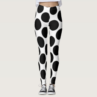 Leggings Poireau de polka géant noir et blanc