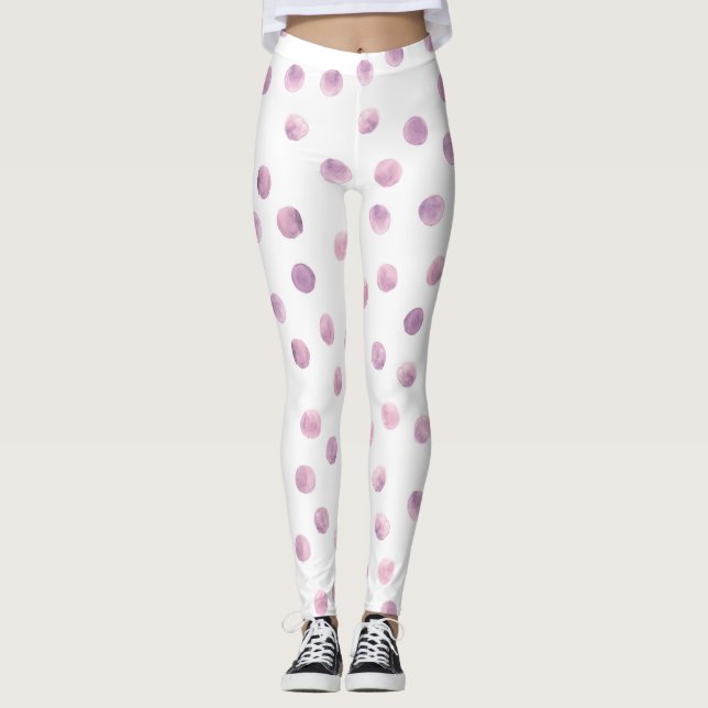 Leggings Pois aquarelle, arrière - plan géométrique rose. (Devant)