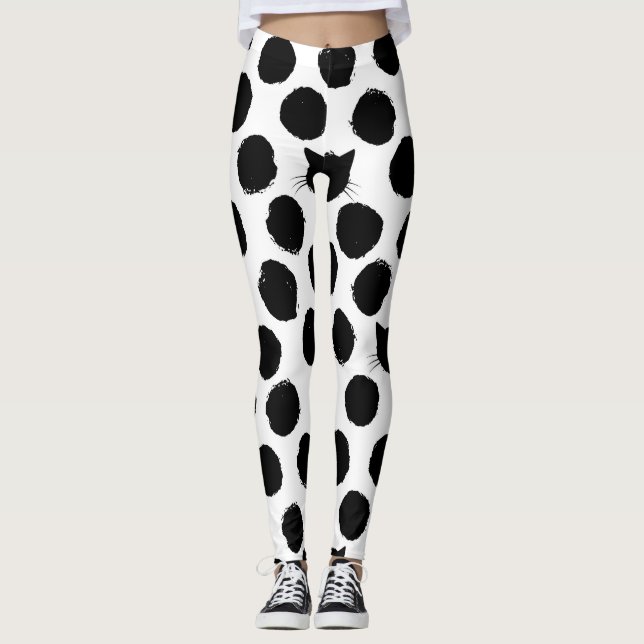 Leggings Pois avec Visages de chat : Jouer Vintage. (Devant)