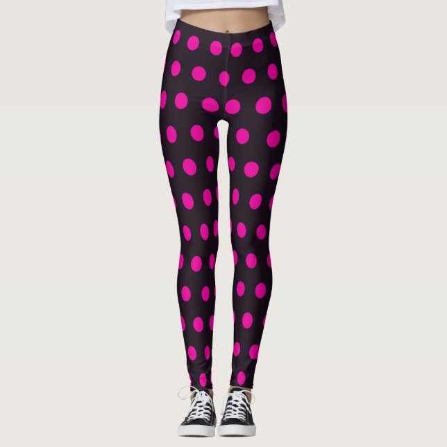 Leggings Pois blanc moderne sur le noir, motif de taches (Devant)