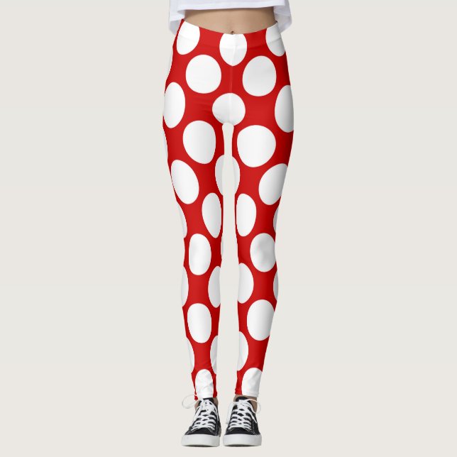 Leggings pois blancs grands sur un arrière - plan rouge Jeu (Devant)