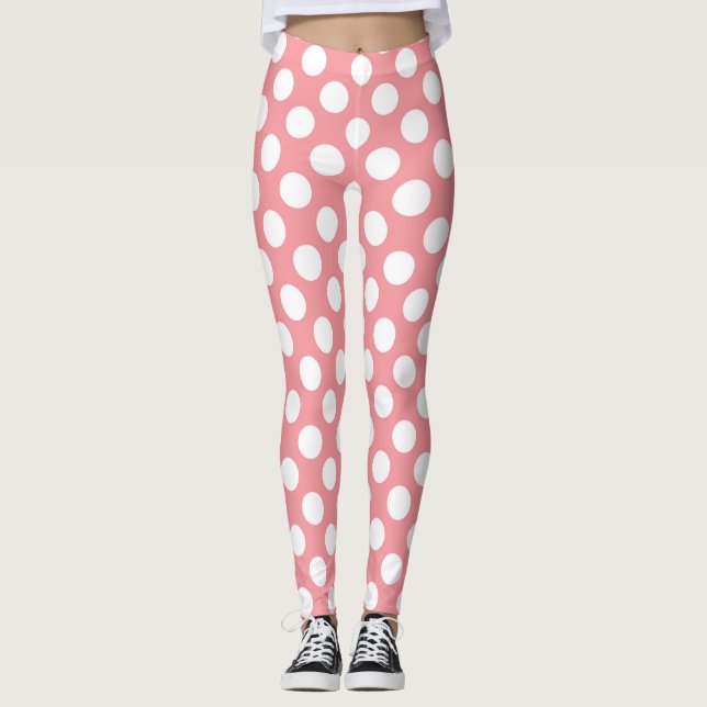 Leggings Pois blancs sur arrière - plan rose (Devant)
