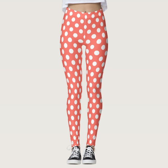 Leggings Pois blancs sur corail vivant (Devant)