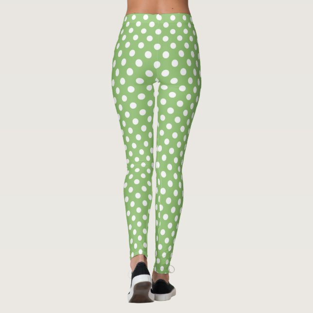 Leggings Pois blancs sur Pistachio Green (Dos)