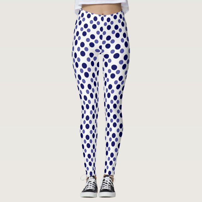 Leggings Pois bleus fêtes sur blanc (Devant)