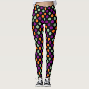 Leggings Pois citrouille, violet, vert et noir