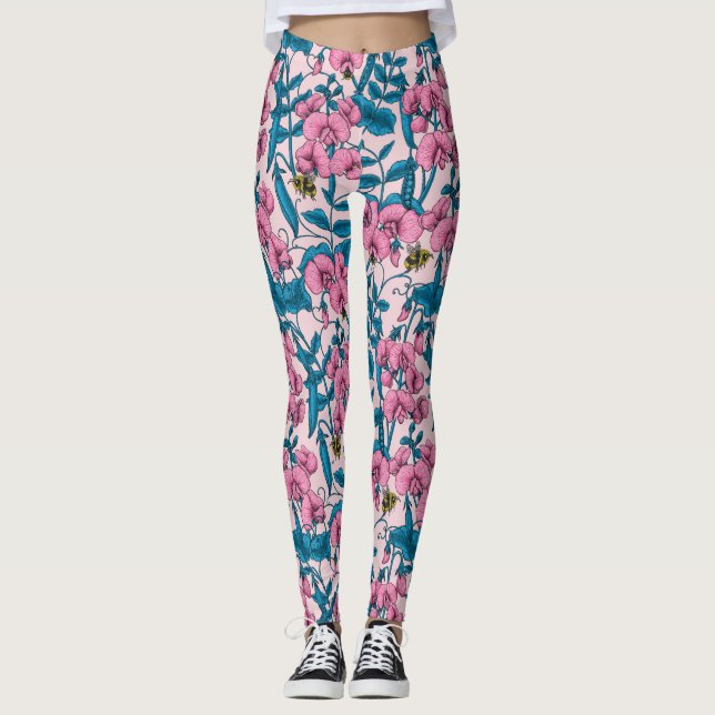 Leggings Pois doux et bourdons, rose et bleu (Devant)