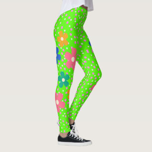 Leggings Pois et fleurs rose vif