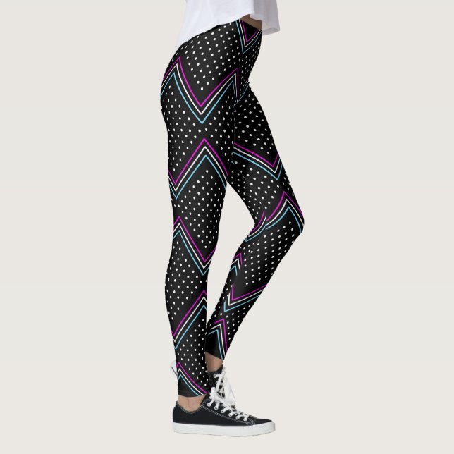 Leggings Pois et guêtres de rayures, noir, fuchsia (Droite)
