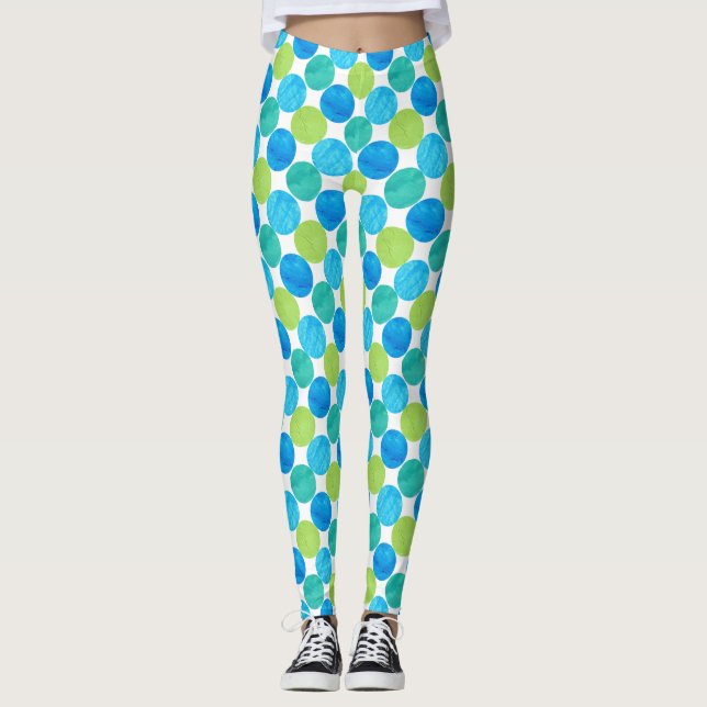 Leggings Pois Jumbo bleu turquoise bleu néon vert (Devant)